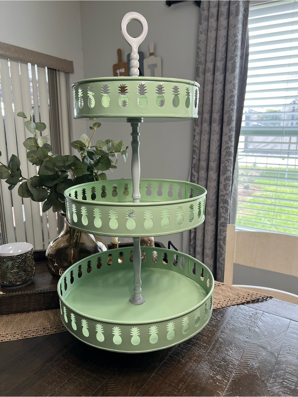 Three-Tier Mint Green Metal Serving & Storage Tray
